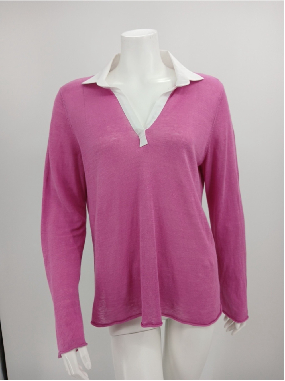 Tyler Boe Split Collar Pink Linen Sweater Top Size L
